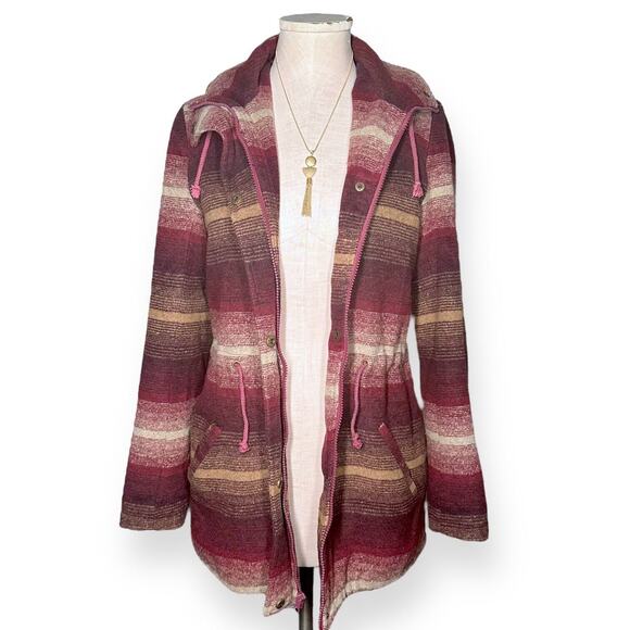 JACK BY BB DAKOTA Wool Blend Hooded Coat Zip Jacket Drawstring Ombre Red Small - Picture 4 of 16